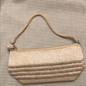 Convertible Wristlet/Purse/Shoulder Bag/Tote 3-Tone Tan Crochet Roomy Zip #859
